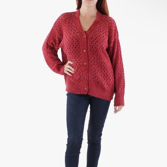 BCBG Women's Cardigan Red Sweater See through Cozy New size small - Picture 1 of 13